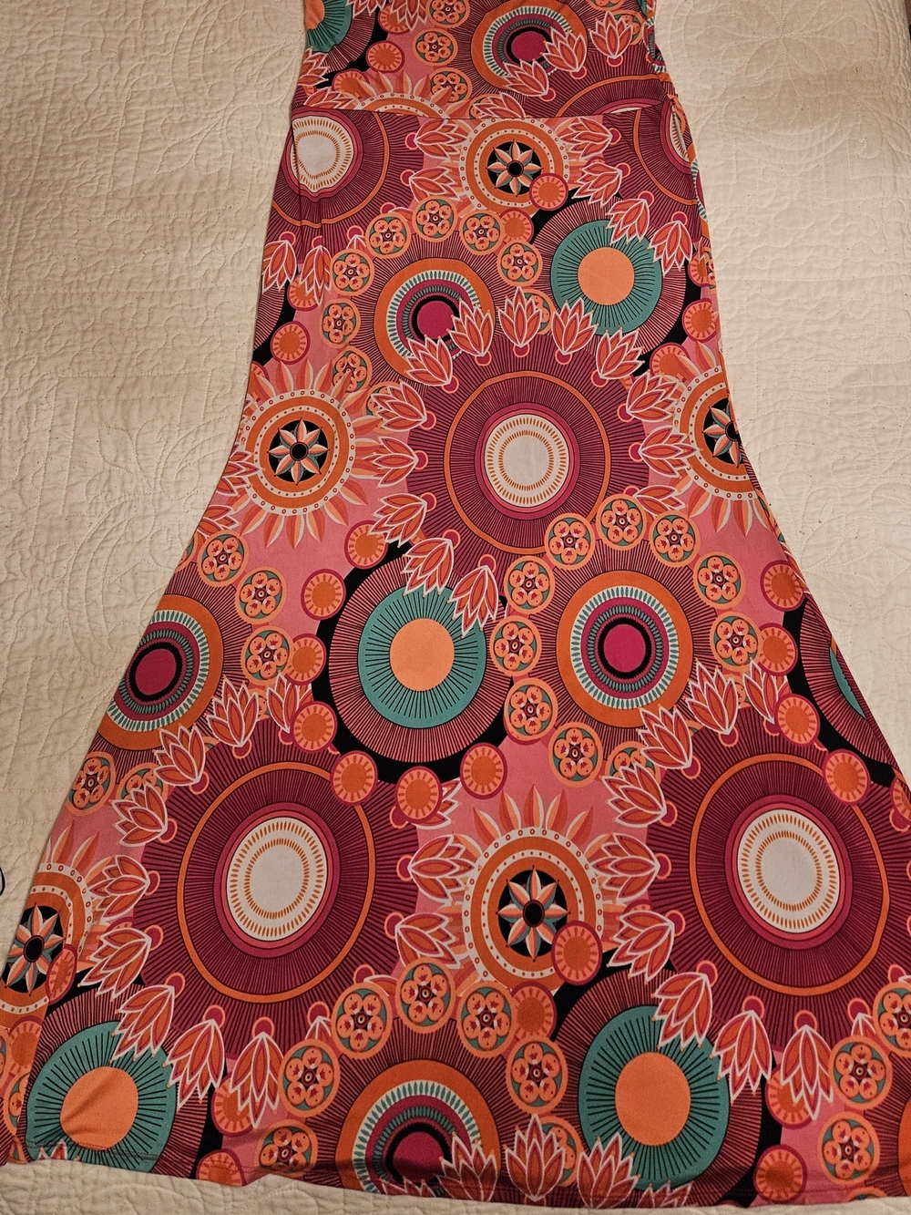 Women's Maxi Skirt - Vibrant Floral Circle Print in Pink & Orange